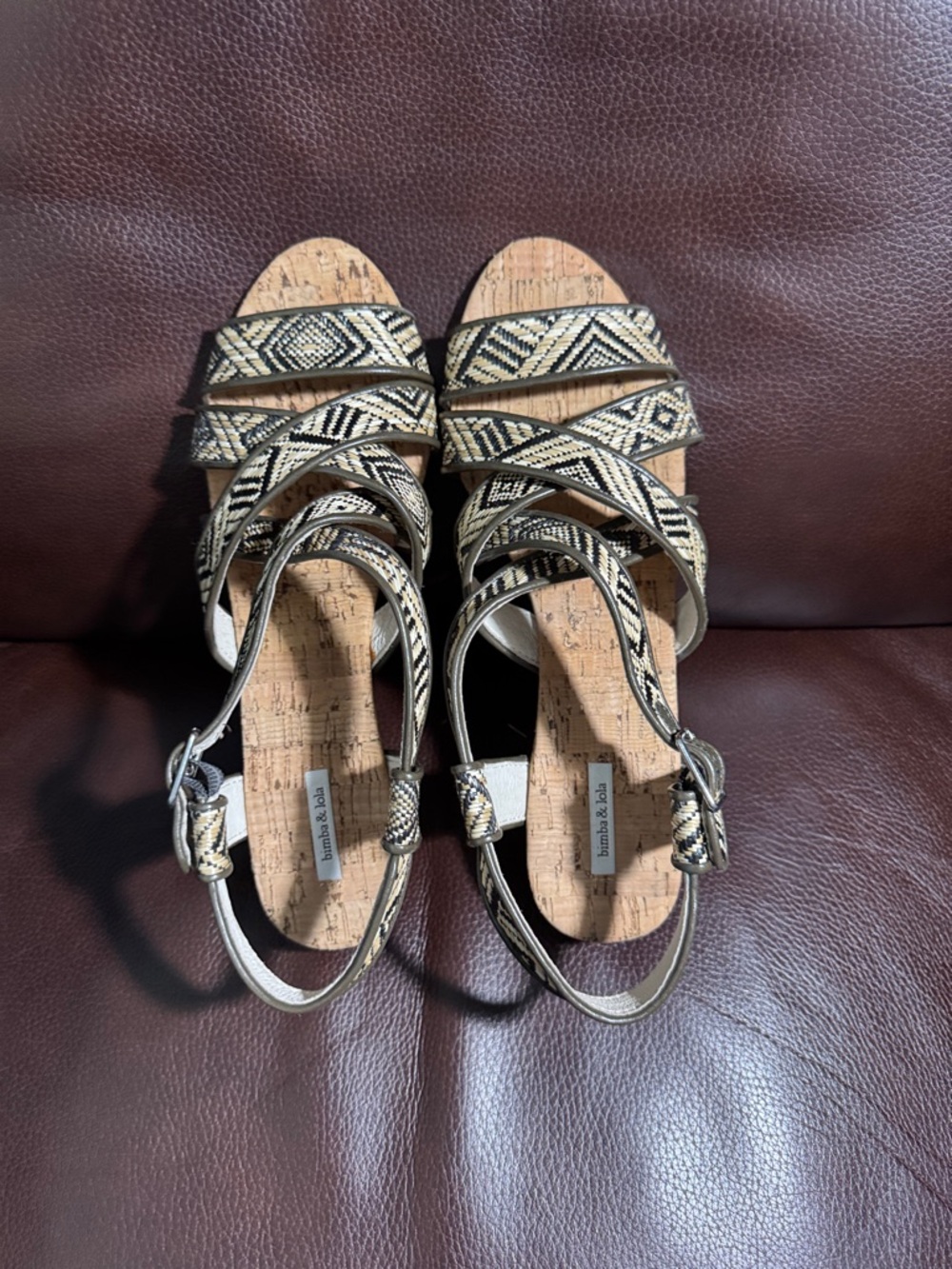 Woven Strap Slingback Sandals in Black & Cream